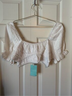 Turquoise Lane The Label - White Cropped Peasant Top and Shorts